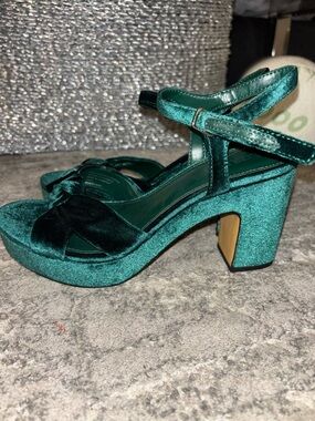 J.crew factory Emerald Green Velvet Block Heel Sandals